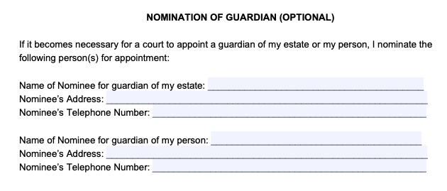 Filling Out a Power of Attorney Form Step 3: Nominate a Guardian